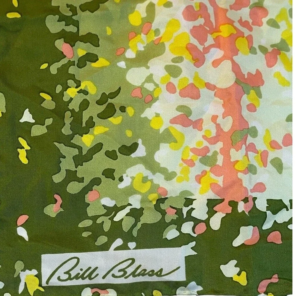 Vintage Bill Blass Confetti Print Silk Scarf Womens Green‎ Glam Luxury Designer